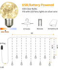 Diagram of Warm White 200 LED Wishing Ball Window Curtain Lights With Remote USB Battery Powered Twinkle Globe Fairy Lights