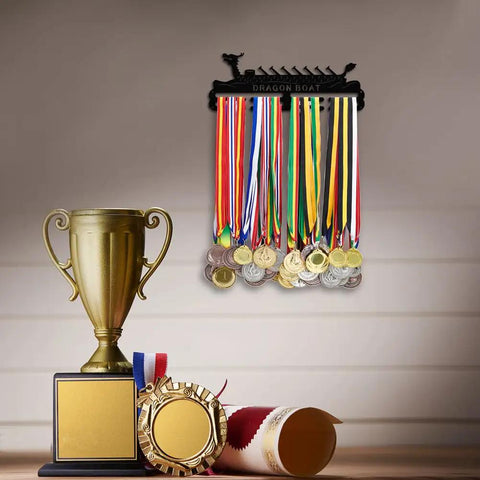 Dragon Boat Medal Display Hanger Wall Mount Holds 60 Plus Medals Metal Rack For Athletes Men With Tiered Ribbon Holder
