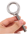 Beefy Heavy Duty Stainless Steel Eye Bolt M10x60 With Nut And Washers For Secure Rigging And Lifting Durable Eye Screw Hook Weather Resistant Hardware For Industrial Home And Workshop Use, held in hand