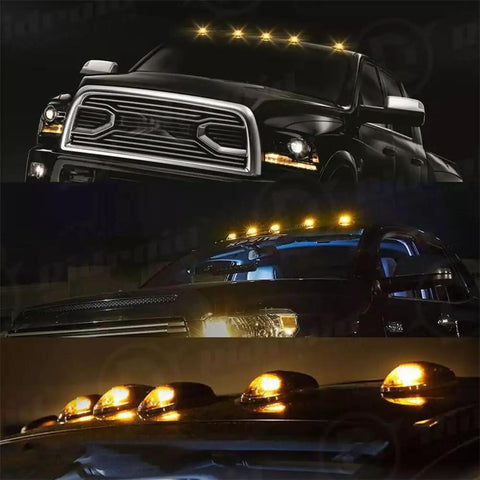 Upgrade Solar Cab Lights For Trucks No Drill Roof LED Marker Lights with Vibration Sensor on black pickup at night