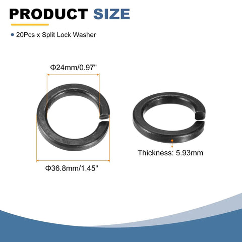 No Frills M24 Split Lock Washers 20 Pack 304 Stainless Steel Spring Safety Rings 0.97 Inch Inner Diameter dimensions image
