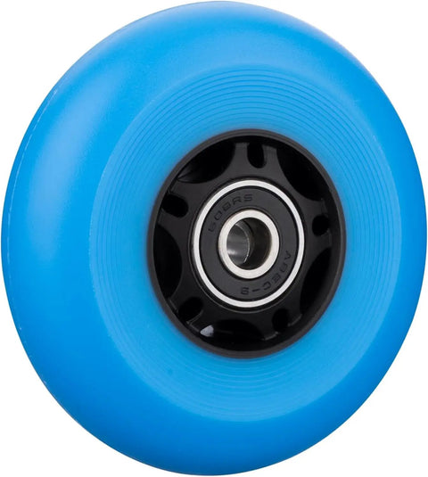Close-up of a single blue Eight Pack Inline Skate Wheels 76mm 85A Replacement Wheel Set For Outdoor And Indoor Use Blue Ideal For Street Rinks And Park Sessions