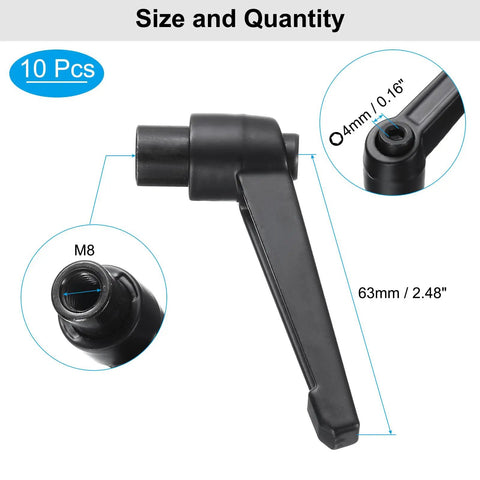 Close-up of adjustable clamp lever handle showing M8 metric female thread, 63mm lever arm, 10 Pack Adjustable Clamp Lever Handles Featuring M8 Metric Female Thread And Compact Hex Socket Mount Quick Release Knobs Hella Solid Lock Sweet Torque Management Daily Driver Workhorse.