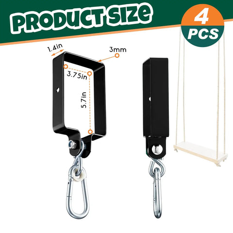 Beefy Heavy Duty Swing Set Brackets Kit With Snap Hooks And Attachments For Four By Six Beam Wooden Sets Black 4 Pcs Metal Swing Hanger Connectors For Outdoor Fun And Easy Assembly