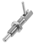 Tough Stainless Steel L Shaped Lock Stop Pin Secure Cabinet Appliance Latch Pin With Easy Slide Handle For Heavy Duty Industrial Automotive Tasks And No Sweat Install, side view showing shaft and handle.