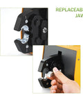 Close-up of replaceable jaws on Industrial Grade Pneumatic Crimping Machine That Delivers Reliable Air Powered Wire Terminal Crimping Plier.