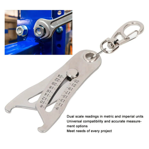 Portable Precision Thread Size Checker Made Of 201 Stainless Steel Quick Hand Gauge shown with wrench and nuts