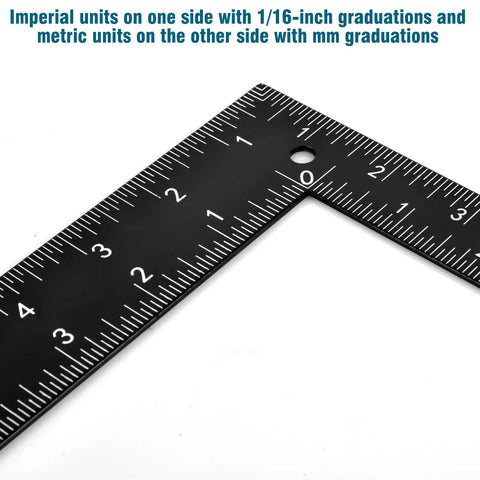 Badass 8X12 Inch Carpenter Square Pro Builder Heavy Duty Carbon Steel Framing Tool with dual side imperial and metric scales.