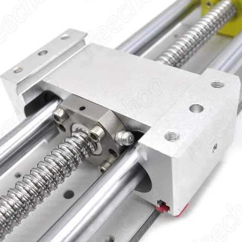 Close-up of Rock Solid Linear Stage Actuator With SFU1605 Ball Screw, showcasing aluminum frame and integrated components.