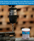Drilling with Pro Grade Pink Hard Paste Lubricant For MQL Precision Metalworking, Heavy Duty Synthetic Paste, 4 oz visible