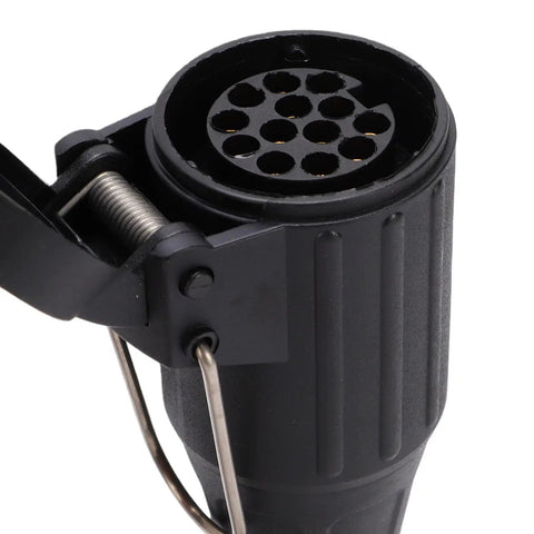 Coiled Trailer Plug Adapter 7 Pin To 13 Pin Socket 9.84 Foot RV Extension Cable For Trailers Campers And Vans With Stable Power Transmission And Easy Hookups, black 13-pin socket close-up