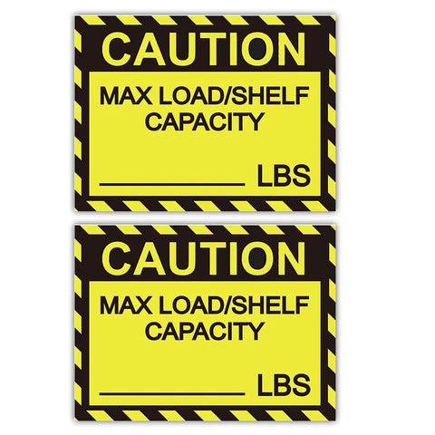 Pro Grade Pallet Rack Capacity Labels 3X4 Inch Maximum Load Warning Stickers 25 Pack built tough self adhesive safety labels in yellow.