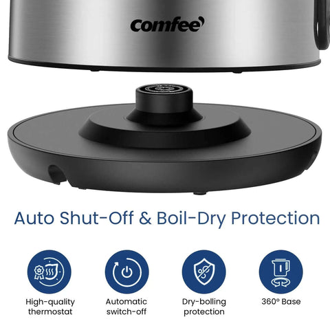 Fast Boil 1.7L Electric Kettle With 1500W Heating base with auto shutoff and boil dry protection