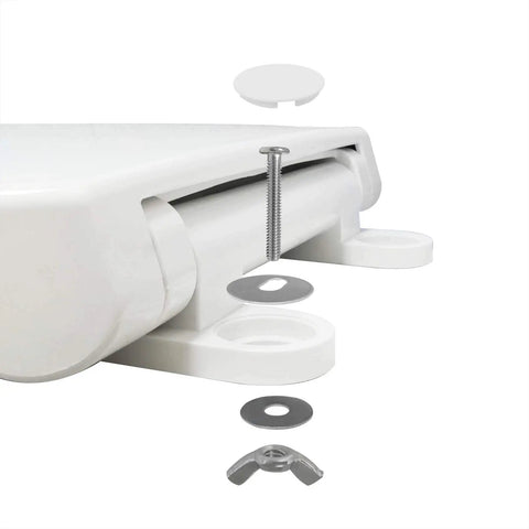 Installation hardware for Elongated Toilet Seat With Slow Close Lids Easy To Install And Clean Durable White Plastic Replacement