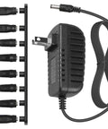 5V 2A Power Supply Charger With 8 Interchangeable Tips For TV Boxes, LED Strips, Tablets, Cameras, Webcams, Speakers, Routers And More; 6 Foot Cable, Worldwide 100 240V AC Adapter, 10W Output, black wall adapter with tips