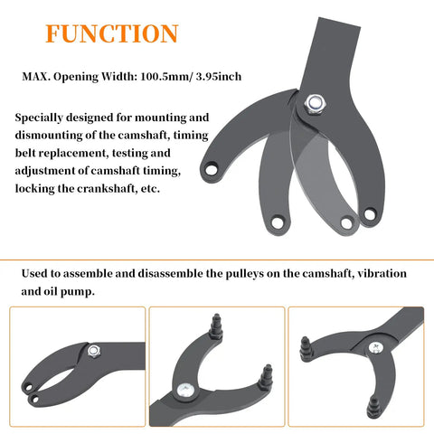 Pro Grade Timing Belt Change Tool Kit For Camshaft Locking And Pulley Assembly VAG 3036 T10172 Compatible VW Golf Maintenance Kit detailing camshaft tool function