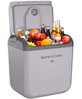 Ride Along Thermoelectric Car Cooler And Warmer 32 Qt Fits A Six Pack Perfect For Weekend Drives Keeps Drinks Frosty Or Snacks Toasty Without Breaking A Sweat Sleek Gray Build Tough Carry Handle Included packed with drinks and fruits