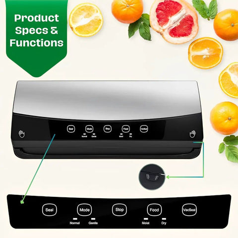 Kitchen Vacuum Sealer That Keeps It Fresh For Dry And Moist Foods With Seal Bags And Rolls Airtight Preservation System with control panel