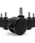 Set of 5 black Brake Twin Caster Wheels For Chairs, Universal 2 Inch Replacement Castors with durable plastic construction