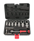 Open case showing Flex Head Ratchet Wrench Set 20 Piece With 72-Tooth Ratchet And 180 Degree Flex Head Includes 8mm To 19mm Wrenches