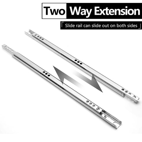 Heavy Duty 13.5 Inch Metal Drawer Slides With Ball Bearing Two Way Rails, Zinc Plated Cold Rolled Steel, 0.7 Inch Wide