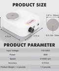 Solid Workhorse Rotary Engraver Sharpener With Four Precision Grinding Discs Variable Speed Dial shown with size specifications and controls.