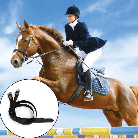 Two Pack Adjustable Leather Spur Straps For Western Boots with rider jumping horse, PU outer, soft faux leather inner