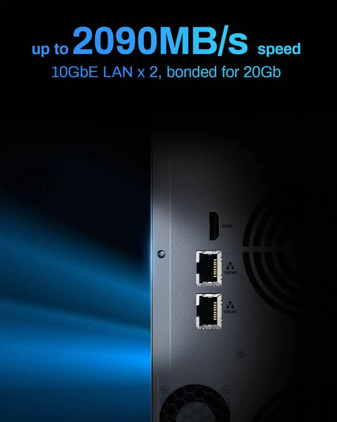 Screaming Fast 12 Bay Network Attached Storage Chassis Featuring Intel Core I7 1255U Powerhouse And 16Gb Ddr5 Cache For Seamless Cloud Sync showing 10GbE LAN ports and speed specs.
