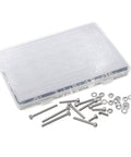 Gearhead Grade 1050 Piece 304 Stainless Steel Knurl Socket Head Cap Screws Hex Nuts And Flat Washers Assortment Kit in case