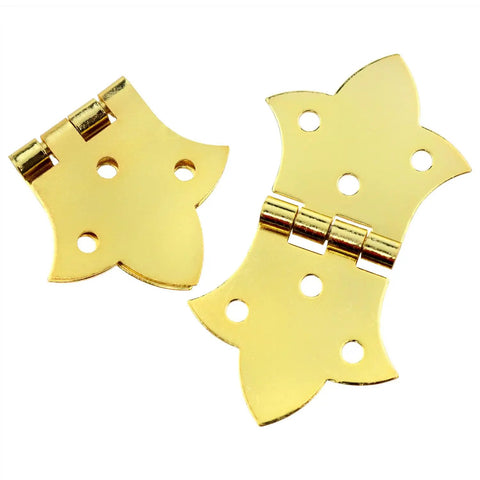 Top Tier Gold Butterfly Cabinet Hinges Set Of 8 Vintage Electroplated Woodworking Clasps That Bring Major Dope Style To Any Custom DIY Craft Build Or Keepsake Box - close-up of two gold hinges