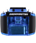 Back view of Rad ExpressLRS GX12 Crush Dual Band GeminiX Controller with foldable antennas and OLED display