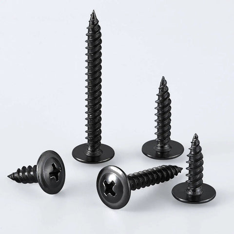 Boss Grade Black Truss Head Wood Screws 300 Pack Size 8 X 3 4 Inch Carbon Steel Self Tapping Fasteners on display.