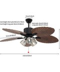 52" Tropical Ceiling Fan with Light displaying palm leaf design and measuring 132cm for indoor and outdoor use.