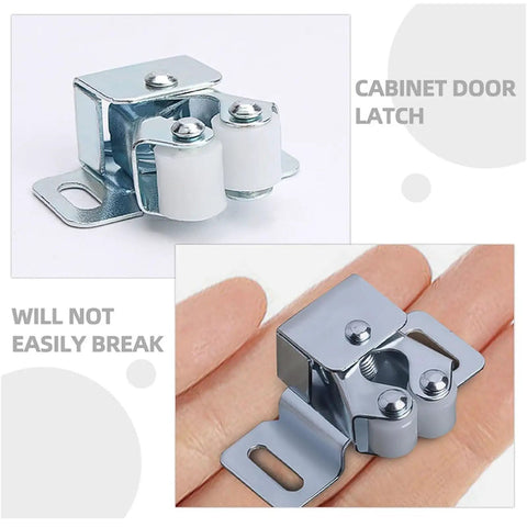 6 Pack Galvanized Double Ball Roller Cabinet Catch for Smooth Soft Close Quiet Slam Free Closet Cupboard Hardware Furniture Doors Locking Latch Set in Antique Bronze Finish shown on hand