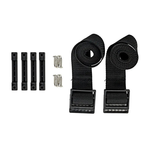 Tough As Nails Double Battery Box Rig Ready For RV And Marine Holds Two Group GC2 Or 12V 24 Batteries Securely with heavy duty black straps and hardware.