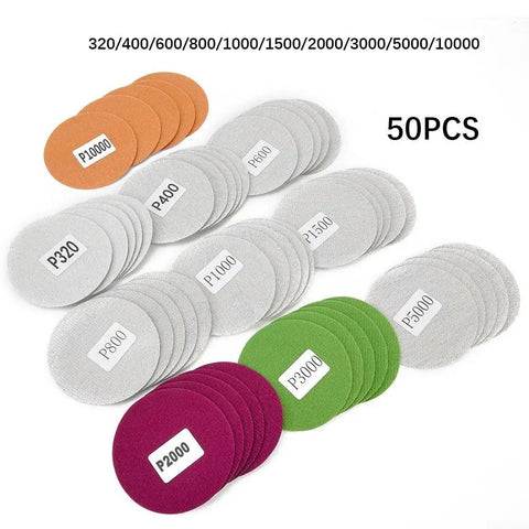 Grab This Awesome 50 Pc Set Of 3 Inch Wet Dry Sanding Discs With Latex Flocking For Perfect Polish And Grind Jobs Ranging From Grit 320 To A Smooth 10K Finish On Your Tools - assorted grit sanding discs layout.