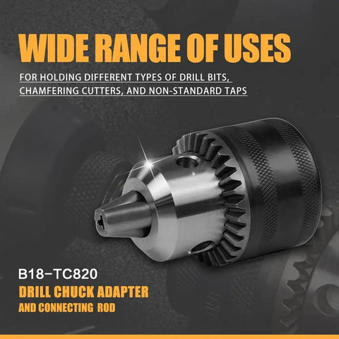 TC820 Drill Chuck Adapter and Connecting Rod Conversion Kit wide range of uses, includes key, shown in black and silver