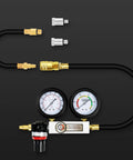 JIFETOR cylinder leak-down tester kit with dual gauges, hoses and brass adapters (10/12/14 mm)