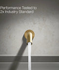 Components Wall-Mount Bath Spout in Vibrant Brushed Moderne Brass with water flow, premium metal, corrosion-resistant finish.