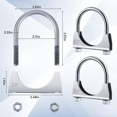 Two Pack 2.5 Inch Exhaust Clamps Beefy Heavy Duty U Bolt Saddle Design Muffler Connector Clip Galvanized Iron For 2.5 Inch OD Pipes