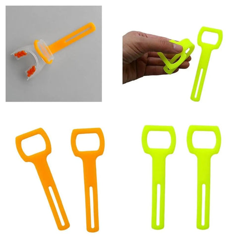 4 Piece Silicone Mouthpieces And Octopus Regulator Holder Straps For Scuba Diving with fluorescent yellow and orange colors