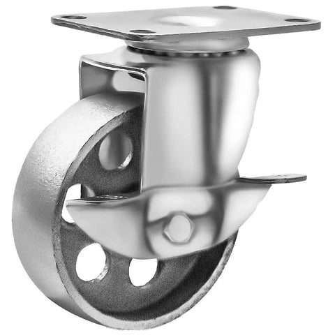 Kickass Heavy Duty Steel Swivel Casters 4 Pack 3.5 Inch Wheels 350 Lbs Locking Brakes Smooth Plate Rollers shown in close-up.