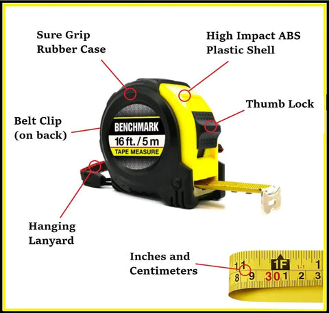 Four Pack 16ft Tape Measures Retractable With Auto Lock Dual Readouts Imperial And Metric Inches And Centimeters Rugged ABS Shell.