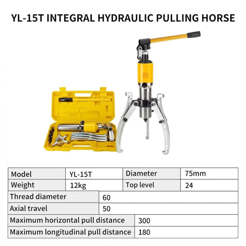Top Shelf Hydraulic Gear Puller And Wheel Bearing Separator With Adjustable Dual And Triple Jaw Setup For Killer Auto Garage Work And Heavy Equipment Repair That Gets The Job Slickly Done in yellow case