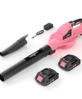 Cordless 20V Leaf Blower With Two 2.0Ah Batteries And Charger Included, 150 MPH Turbo Mode, Dual Speed Adjustment, Copper Motor For Longer Life, Great For Lawn Care, Debris And Dust Cleanup, Pink Finish