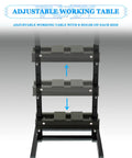 Adjustable Working Table with 8 holes each side for Heavy Duty 20 Ton Hydraulic Shop Press With Adjustable H Frame And Steel Press Plates Floor Mounted Bearing Press Heavy Workhorse Built Tough For Garage Jobs.