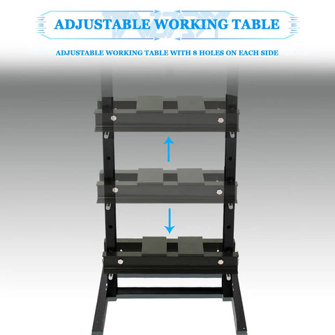 Adjustable Working Table with 8 holes each side for Heavy Duty 20 Ton Hydraulic Shop Press With Adjustable H Frame And Steel Press Plates Floor Mounted Bearing Press Heavy Workhorse Built Tough For Garage Jobs.