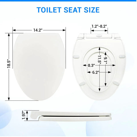 Toilet seat size measurements for Hassle Free Quick Swap Elongated Toilet Seat With Built In Toddler Potty Chair And Silent Soft Close Hinges.