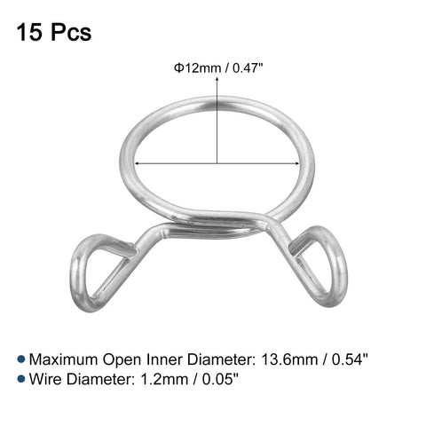 Set Of 15 Stainless Steel Fuel Line Hose Clips 12mm Inner Diameter Water Pipe Spring Clamps For Motorcycle Scooter ATV
