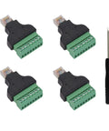 4 Pack RJ45 Screw Terminal Adapter Blocks For Ethernet Networks RJ45 Male To 8 Pin Connector 8P8C To 8 Pin Terminal CCTV DVR Ready Kit Cat5 Cat6 Cat7 Includes Screwdriver